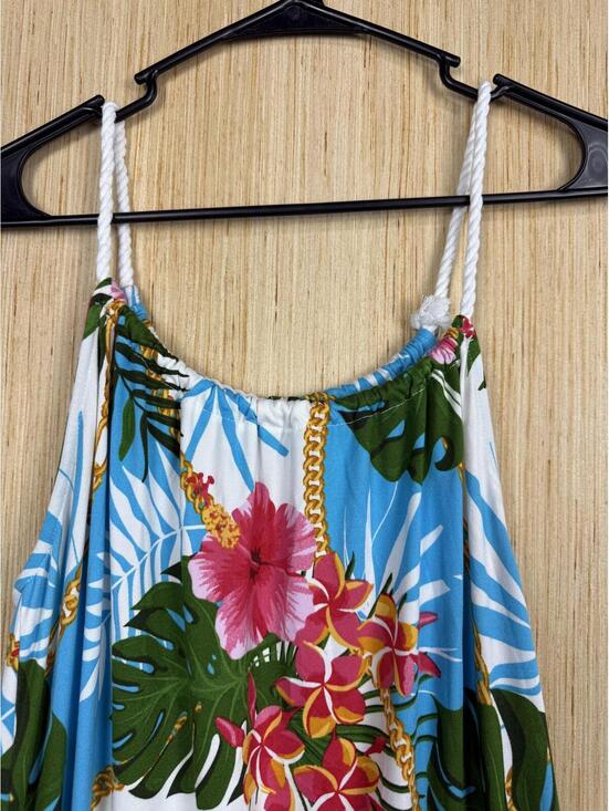 Love Dress Womens XL Blue Tropical Floral Halter Maxi Rope Strap Summer Sundress - Picture 3 of 8